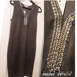 NWT! Gray & Silver Suede dress w/ beaded neckline